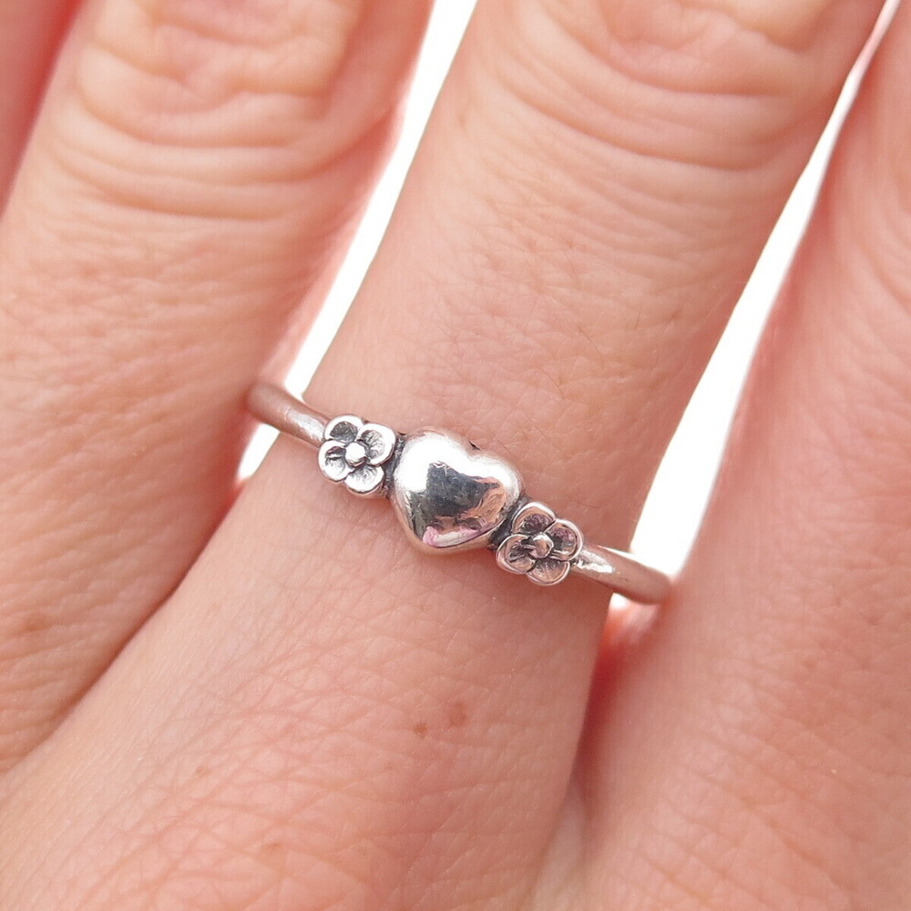 James Avery 925 Sterling Silver Vintage Heart & Forget-Me-Not Flower Ring Size 7